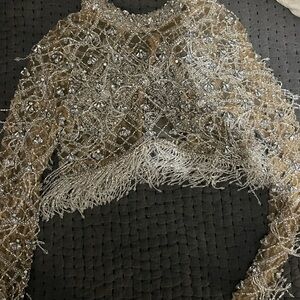 PatBO Silver Embellished Crop Top